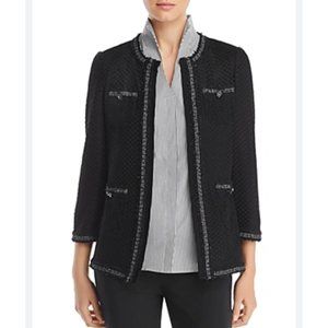 Misook Embroidered Knit Jacket 3/4 Sleeve Lace Patch Embellished Buttons Black M